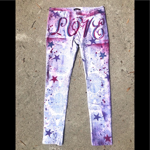 Skinny white n pale blue flower print jeans - Picture 2 of 7